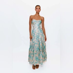 Hutch Phoebe Floral Maxi Dress in Aqua and Pink